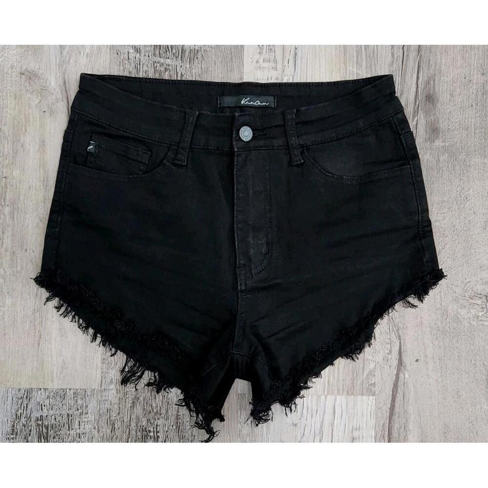 Kancan Shorts Size 7 / 27 Black Festival Dolphin Hem Fringe Stretch